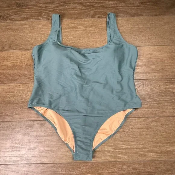 J. Crew Ribbed Square-Neck One-Piece Swimsuit Teal Size 22 NWT Summer Beach - Picture 2 of 11